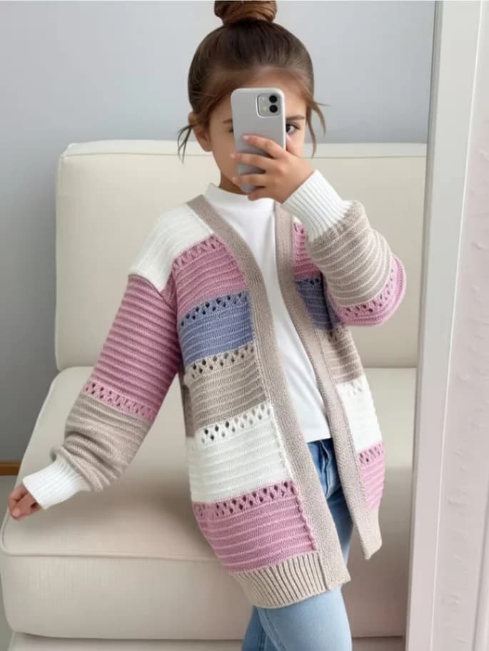 New Girls' Knit Cardigan Jacket Casual Hollow Top