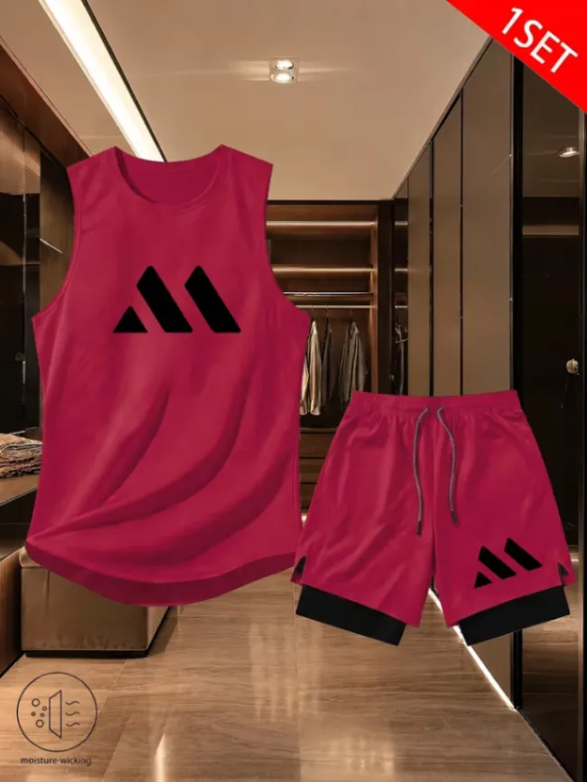 Men's Double-Layer Quick-Dry Tank Top and Shorts Set